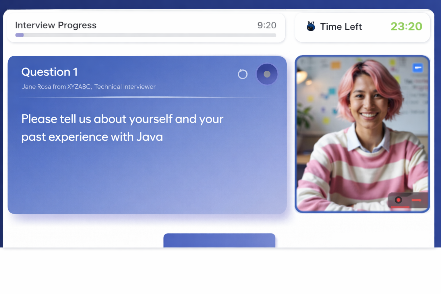 Skilldeo AI Video Interview — candidate answering questions via webcam